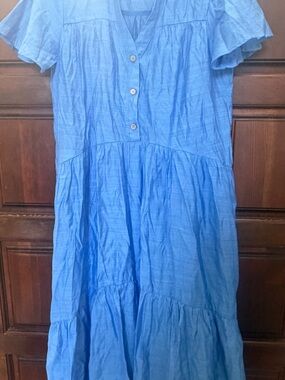 Umgee blue Tiered Button-Front Dress